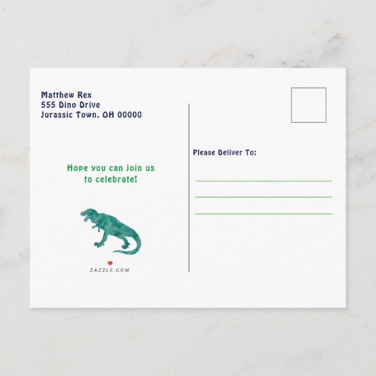 Kinder Dinosaur Birthday Party T-Rex Uitnodiging (Achterkant)