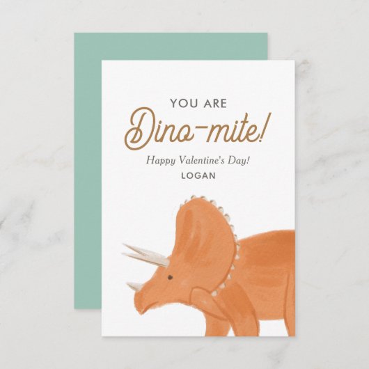 Kinder Dinosaur Dinomite Classroom Valentine Dag Notitiekaartje (Voorkant / Achterkant)