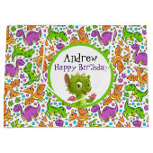 Kinder Dinosaur Gift Bag aanpassen Groot Cadeauzakje (Voorkant)