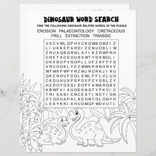 Kinder Dinosaur Puzzle Word Search (Voorkant / Achterkant)