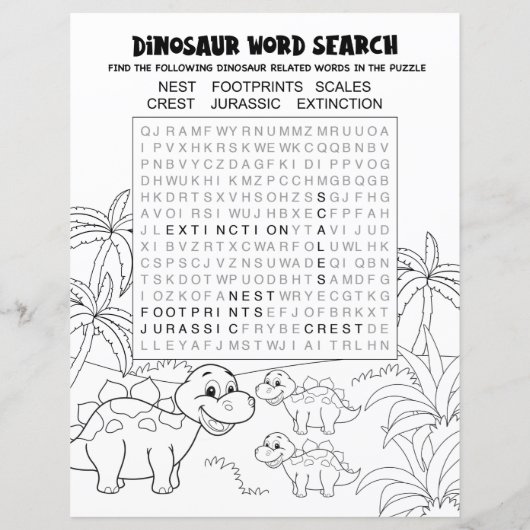 Kinder Dinosaur Puzzle Word Search (Achterkant)