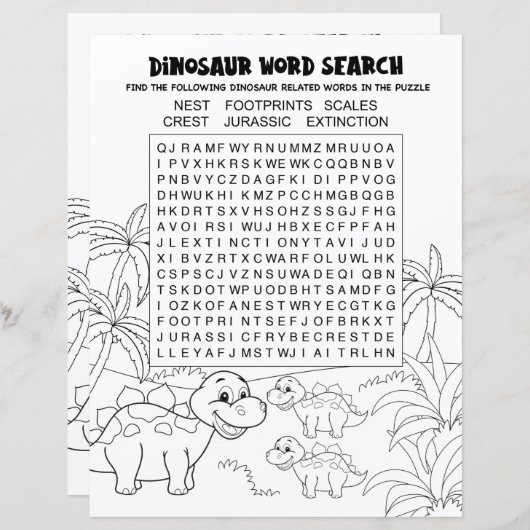 Kinder Dinosaur Puzzle Word Search (Voorkant / Achterkant)