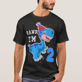 Kinder Dinosaur Rawr Ik ben 2 jaar 2e verjaardag T T-shirt