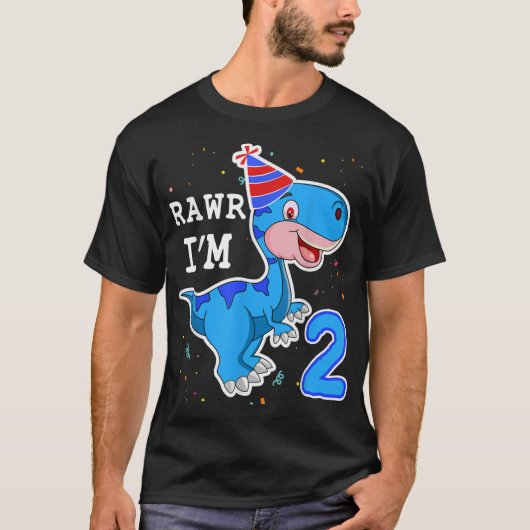 Kinder Dinosaur Rawr Ik ben 2 jaar 2e verjaardag T T-shirt (Voorkant)