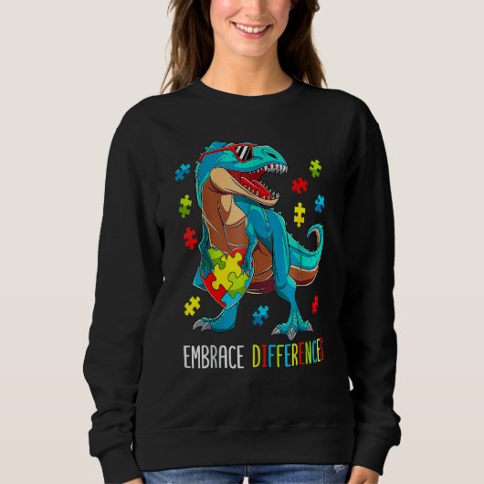 Kinder Dinosaur Trex Embrace Verschil Autism Awar Trui (Voorkant)
