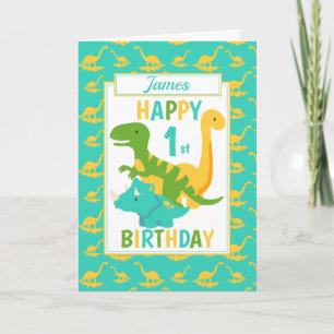 Kinder dinosaurus 1e verjaardag blauw kaart