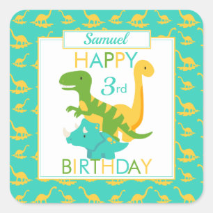 Kinder Dinosaurus 3e verjaardag blauw Vierkante Sticker