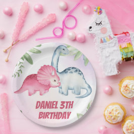 Kinder dinosaurus 3e verjaardagsfeest papieren bordje