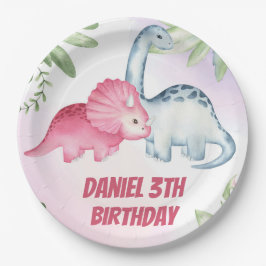 Kinder dinosaurus 3e verjaardagsfeest papieren bordje