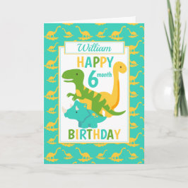 Kinder dinosaurus 6 maand verjaardagsblauw kaart