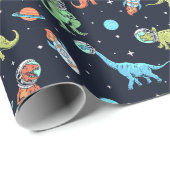 Kinder dinosaurus astronautenpatroon cadeaupapier (Rol Hoek)