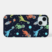 Kinder dinosaurus astronautenpatroon iPhone 15 case (Achterkant horizontaal)