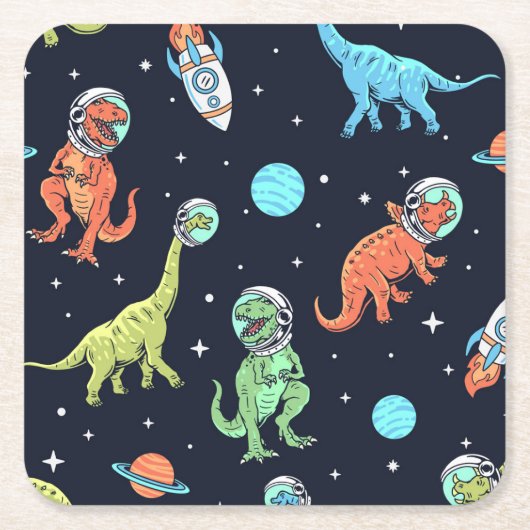 Kinder dinosaurus astronautenpatroon kartonnen onderzetters (Voorkant)