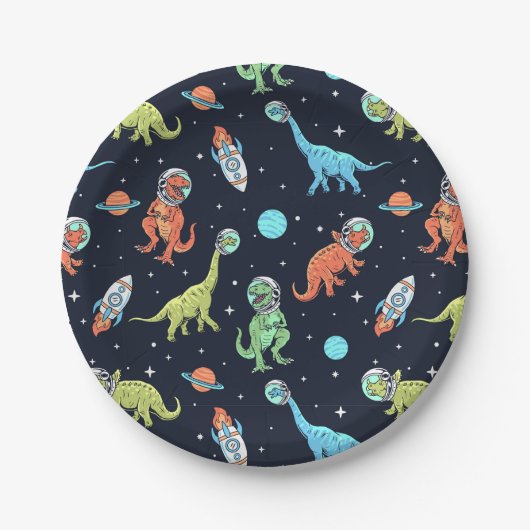 Kinder dinosaurus astronautenpatroon papieren bordje (Voorkant)