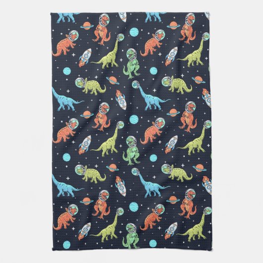 Kinder dinosaurus astronautenpatroon theedoek (Verticaal)