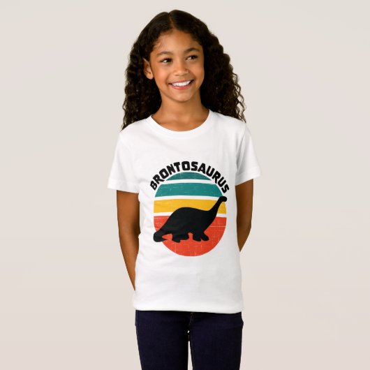 Kinder dinosaurus Brontosaurus Retro Zonsondergang T-shirt (Voorkant volledig)