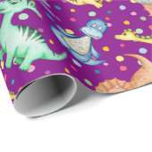 Kinder dinosaurus dier paarse kleur verjaardagscad cadeaupapier (Rol Hoek)
