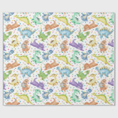 Kinder Dinosaurus Dier Wit Kleur Verjaardagscadeau Cadeaupapier (Vlak)