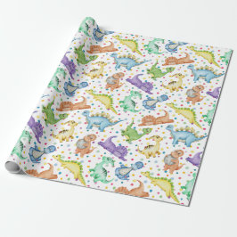 Kinder Dinosaurus Dier Wit Kleur Verjaardagscadeau Cadeaupapier