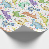 Kinder Dinosaurus Dier Wit Kleur Verjaardagscadeau Cadeaupapier (Hoek)