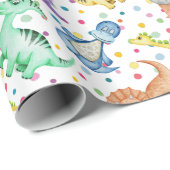 Kinder Dinosaurus Dier Wit Kleur Verjaardagscadeau Cadeaupapier (Rol Hoek)