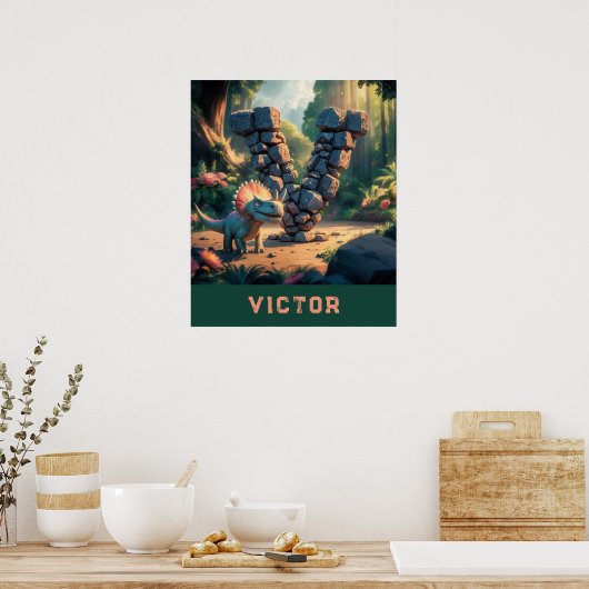 *~* Kinder Dinosaurus Monogram AP71 Letter V Poster (Keuken)
