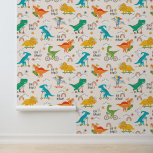 Kinder dinosaurus reispatroon behang