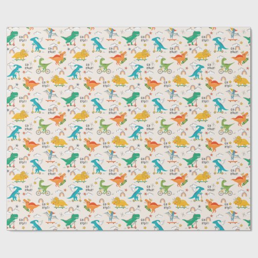 Kinder dinosaurus reispatroon cadeaupapier (Vlak)