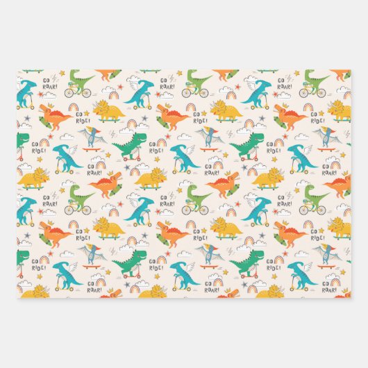 Kinder dinosaurus reispatroon inpakpapier vel (Voorkant)