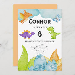 Kinder Dinosaurus Thema Verjaardag Jura Sinaasappe Kaart