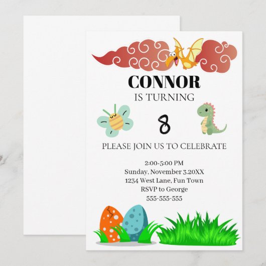 Kinder Dinosaurus Thema Verjaardag Kaart (Voorkant / Achterkant)