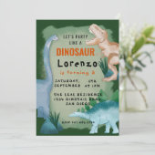 Kinder Dinosaurus Thema Verjaardagsfeest Kaart (Staand voorkant)