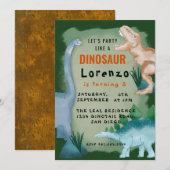 Kinder Dinosaurus Thema Verjaardagsfeest Kaart (Voorkant / Achterkant)