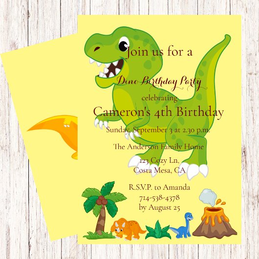 Kinder Dinosaurus Thema Verjaardagsfeest Kaart