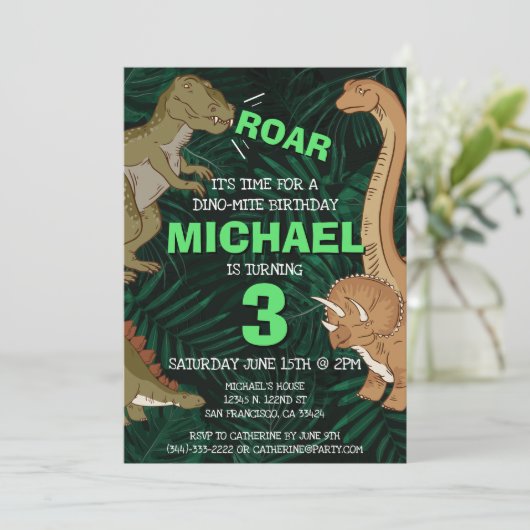 Kinder dinosaurus Verjaardag Dino Trex Jurassic Bo Kaart (Staand voorkant)