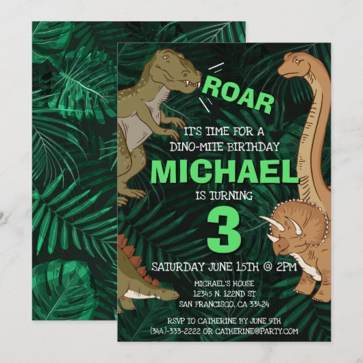 Kinder dinosaurus Verjaardag Dino Trex Jurassic Bo Kaart (Voorkant / Achterkant)