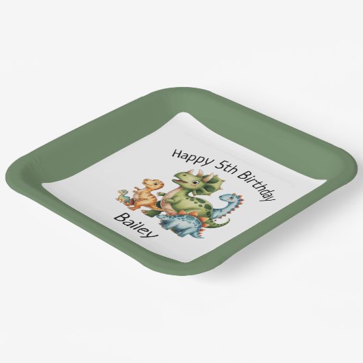 Kinder Dinosaurus Verjaardag Papieren Bordje (Gebogen)