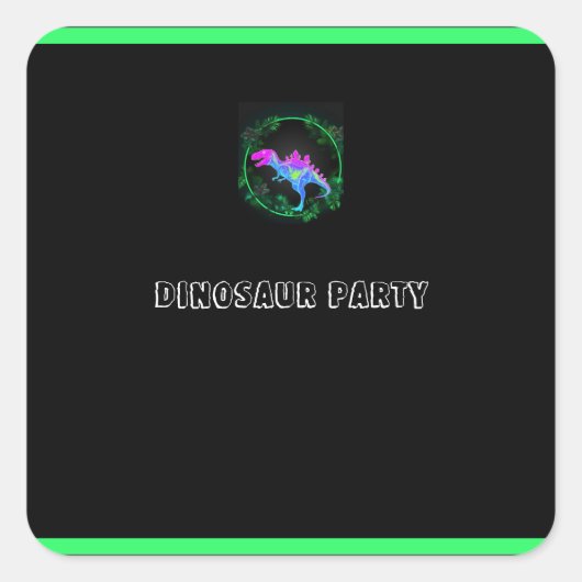 Kinder Dinosaurus Verjaardag Party Square Sticker (Voorkant)