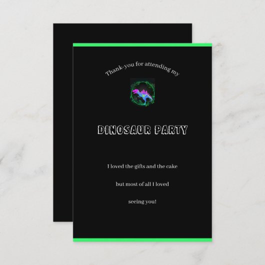 Kinder Dinosaurus Verjaardagsfeest Dank u Kaart (Voorkant / Achterkant)