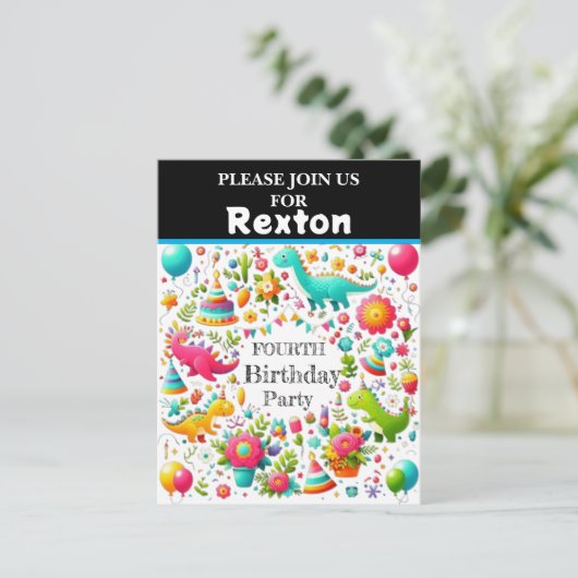Kinder dinosaurus verjaardagsfeest uitnodigingen (Staand voorkant)