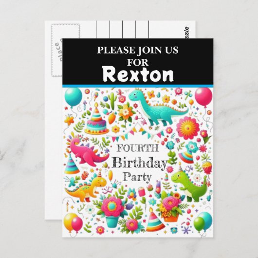 Kinder dinosaurus verjaardagsfeest uitnodigingen (Voorkant / Achterkant)