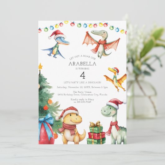 Kinder Dinosaurus Verjaardagsfeestje Kaart (Staand voorkant)