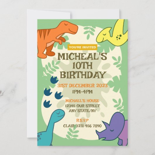 Kinder Dinosaurus Verjaardagsfeestje Kaart (Voorkant)