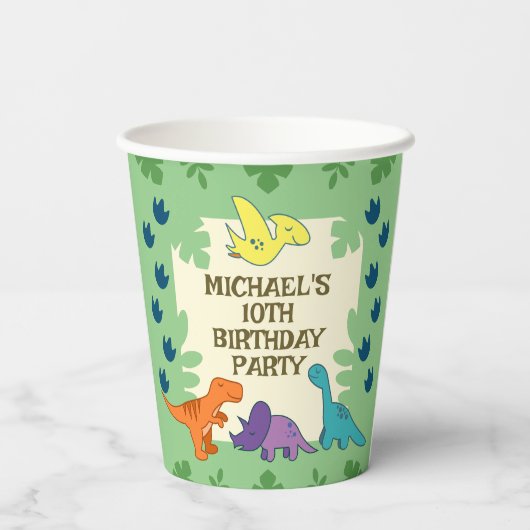 Kinder Dinosaurus Verjaardagsfeestje Papieren Bekers (Achterkant)