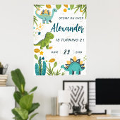Kinder Dinosaurus Verjaardagsfeestje Welkom Poster (Thuiskantoor)