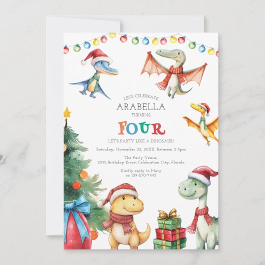 Kinder dinosaurus vierde verjaardag kaart (Voorkant)