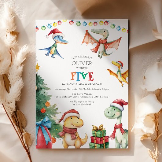 Kinder dinosaurus vijfde verjaardag kaart