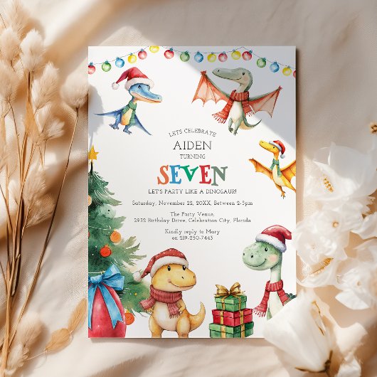 Kinder dinosaurus Zevende Verjaardag Uitnodiging