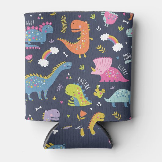 Kinder dinosaurussen: kleurrijk patroon blikjeskoeler (Voorkant)