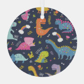 Kinder dinosaurussen: kleurrijk patroon glas ornament (Achterkant)